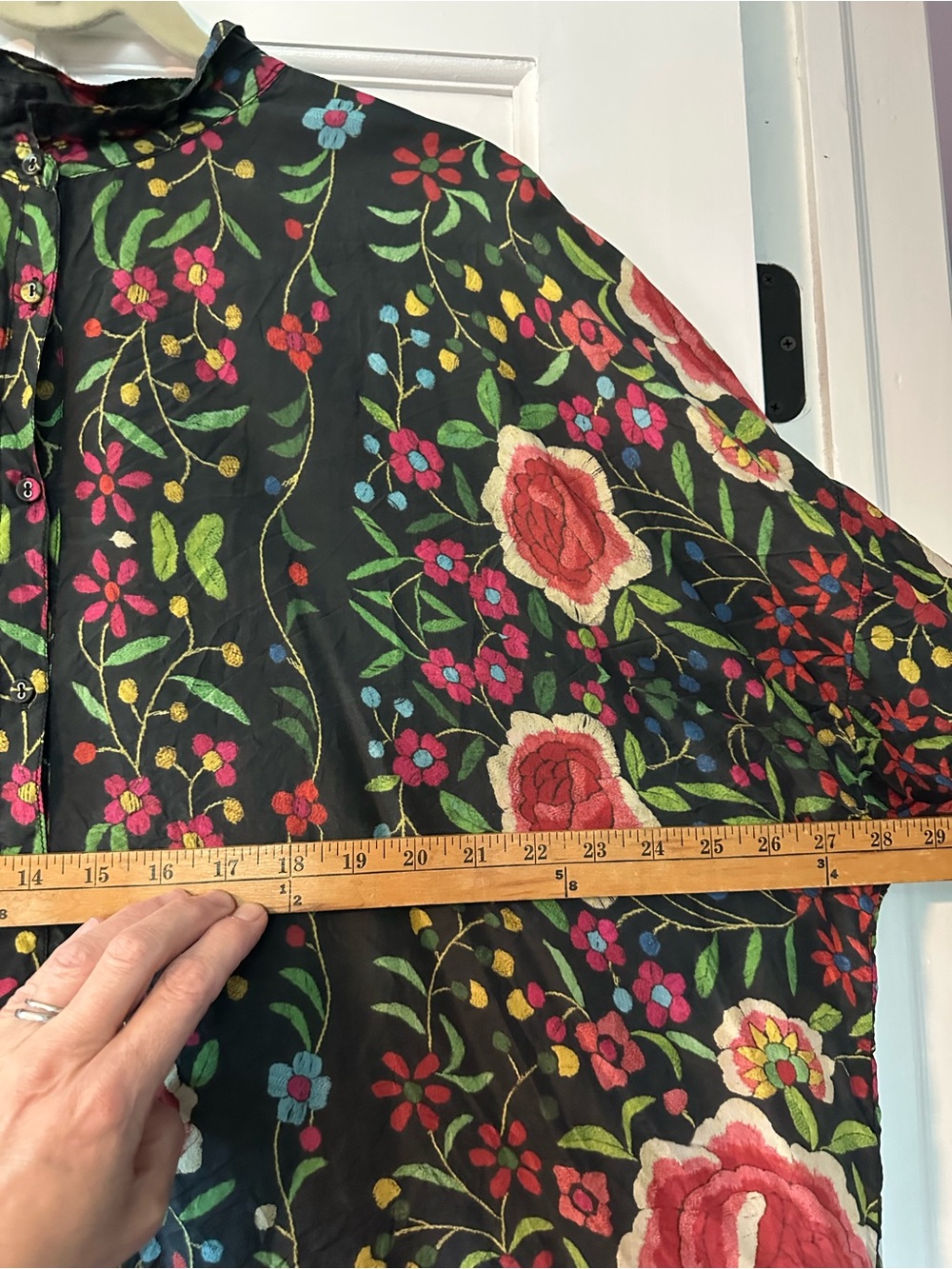 Johnny Was Black Floral Silk Top with Multicolor Blooms - Picture 3 of 6